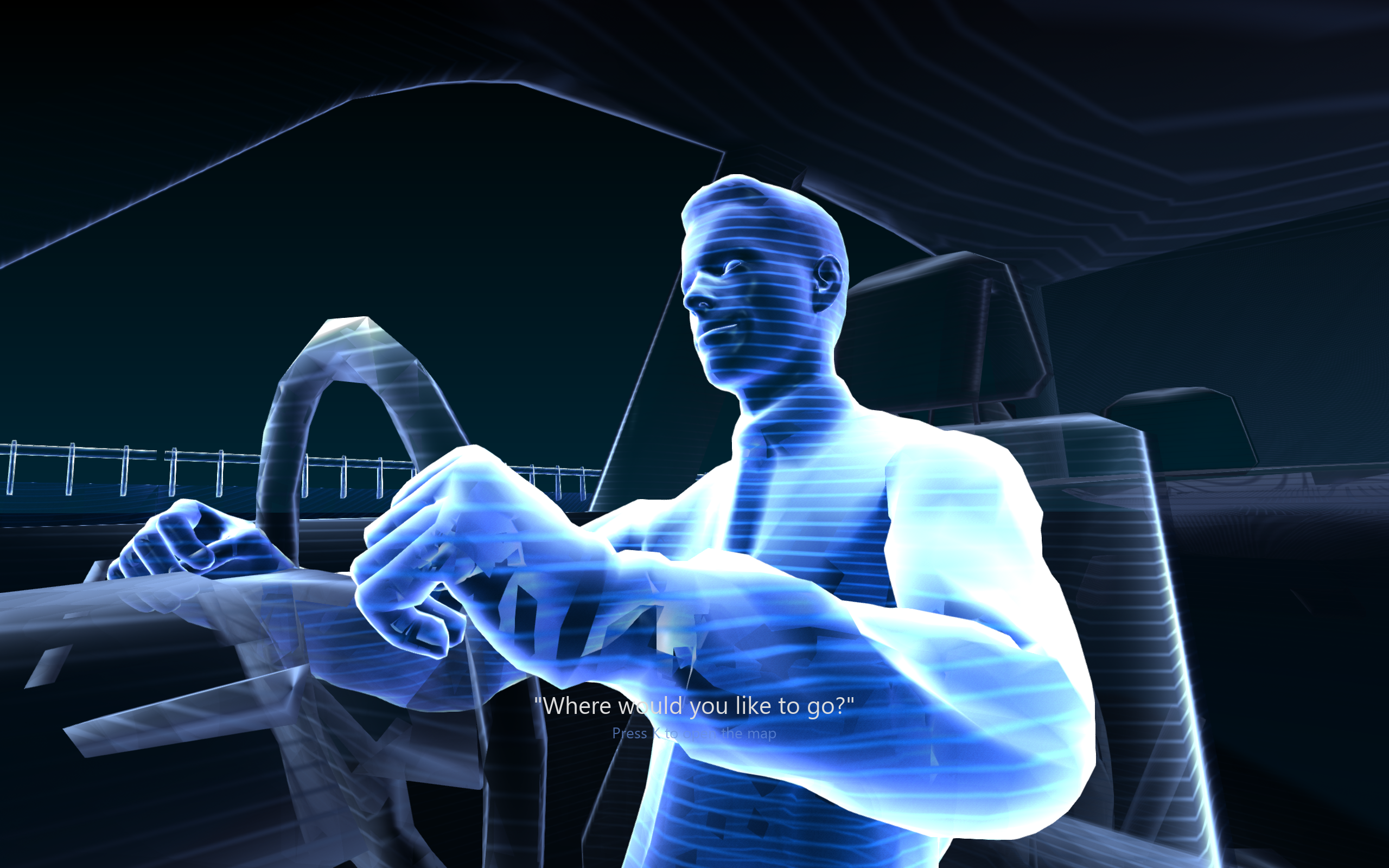 Hologram taxi driver at the wheel